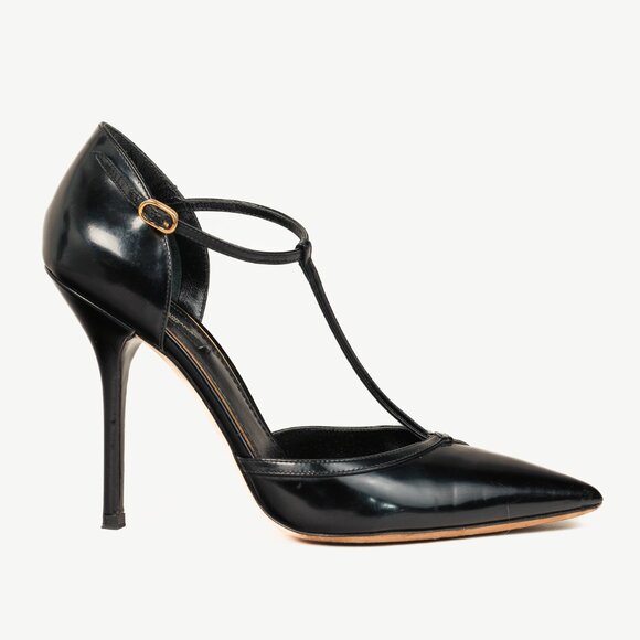 Dolce & Gabbana Black Patent Leather T-Strap Heels - Picture 1 of 11